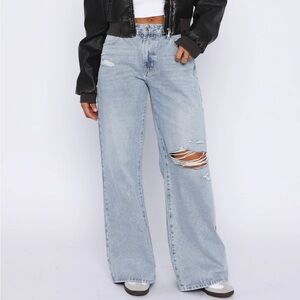 White Fox Boutique Harley Mid Rise Wide Leg Jeans Light Blue Wash XL